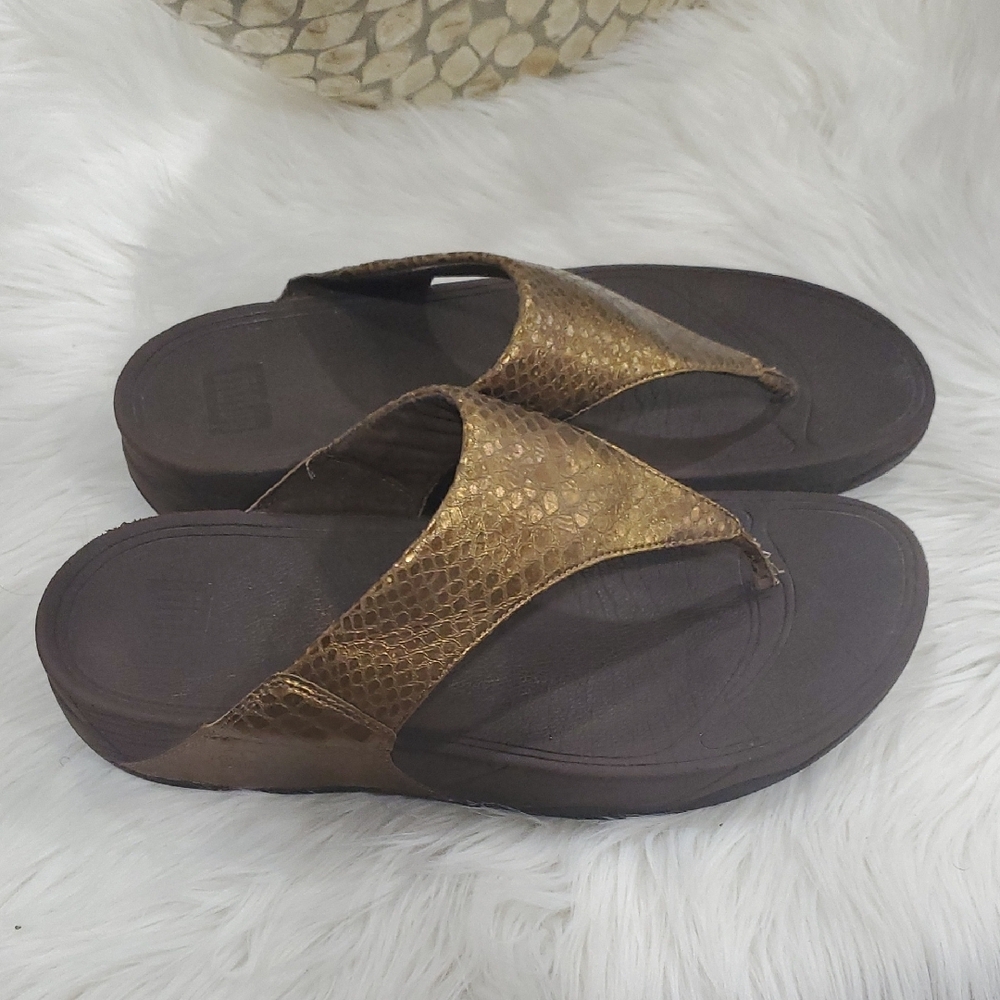 Fitflop Rose Gold Textured Sandals with Contoured Footbed Size 10 - Picture 4 of 10
